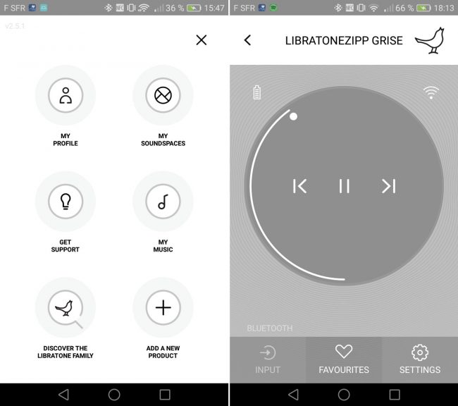 Interface de l'app Libratone Zipp
