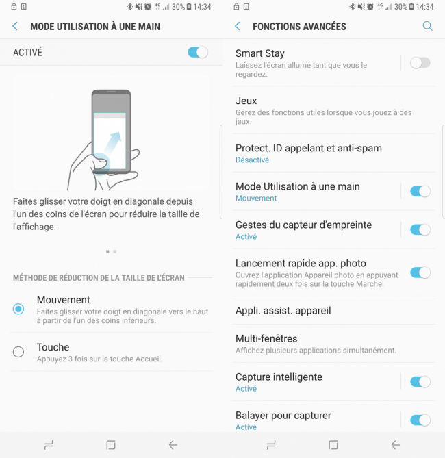 Samsung Galaxy S8+ : interface utilisateur