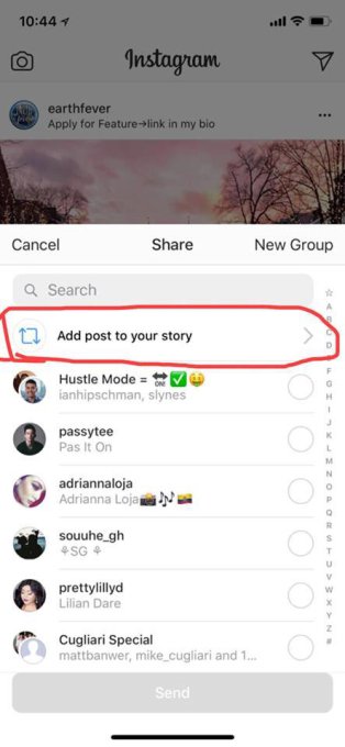 Partage de posts dans les stories Instagram