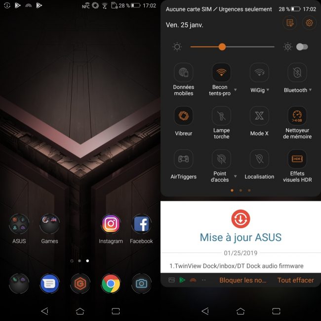 Android 8.1 + surcouche Asus ROG Gaming Mode X