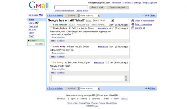  Gmail en 2004 © Google