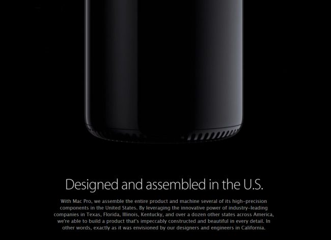  Le nouveau Mac Pro ne portera pas la mention « Designed and assembled in the U.S. » © Capture d’écran/Apple