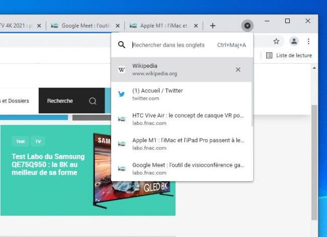 Chrome recherche onglets