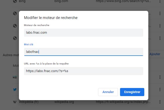 Google Chrome recherche site