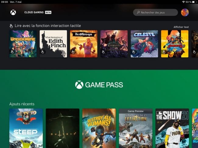 Xbox Cloud Gaming interface