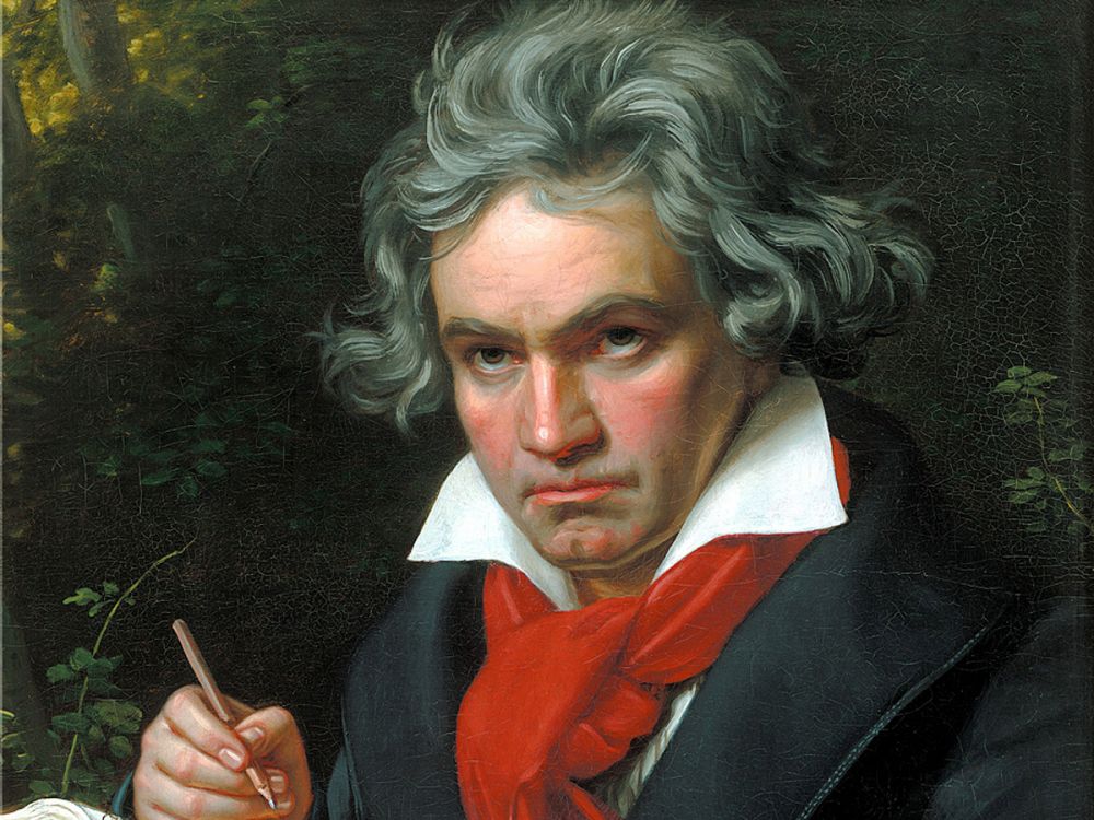 Portrait de 1820, par Joseph Karl Stieler, de Ludwig van Beethoven en train de composer la Messe solennelle en ré majeur.