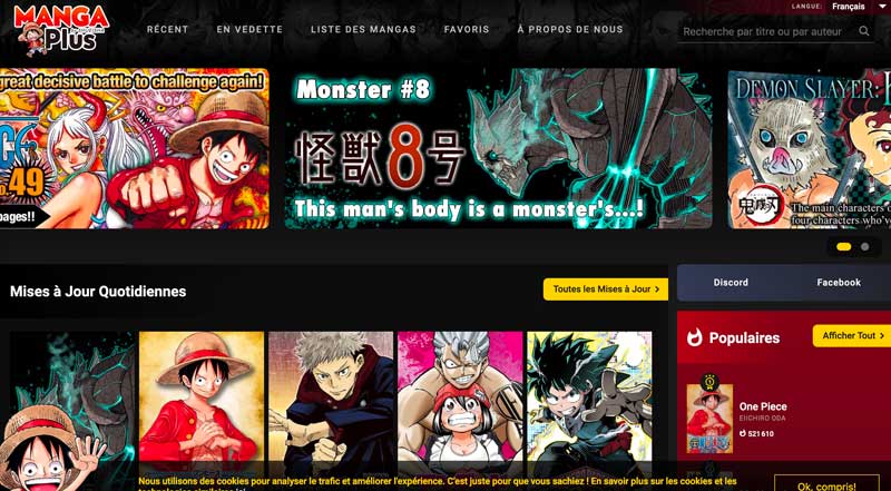 Manga Plus propose d’accéder à l’ensemble des titres gratuitement et dans la langue de son choix.