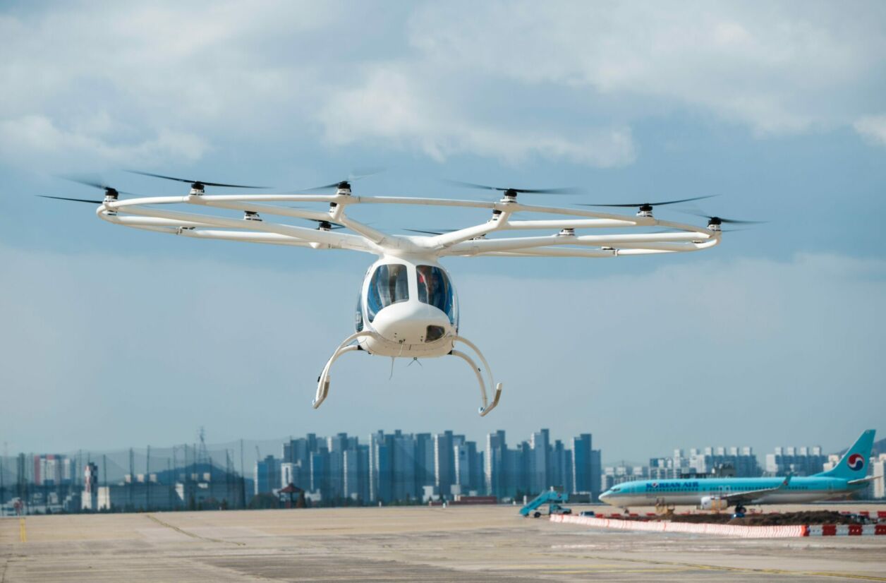 La start-up Volocopter teste un de ses taxis volants en Corée du Sud.