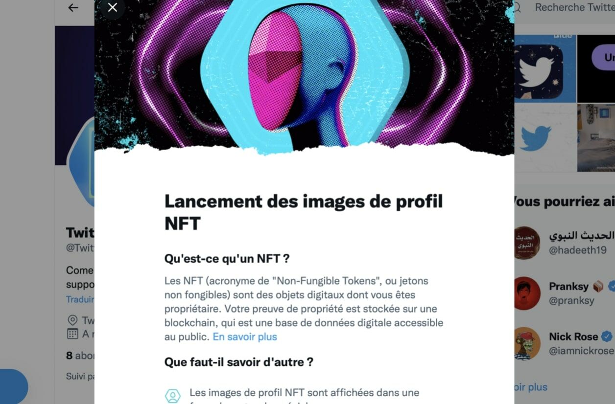 Twitter propose aux membres premium de mettre un NFT en photo de profil.