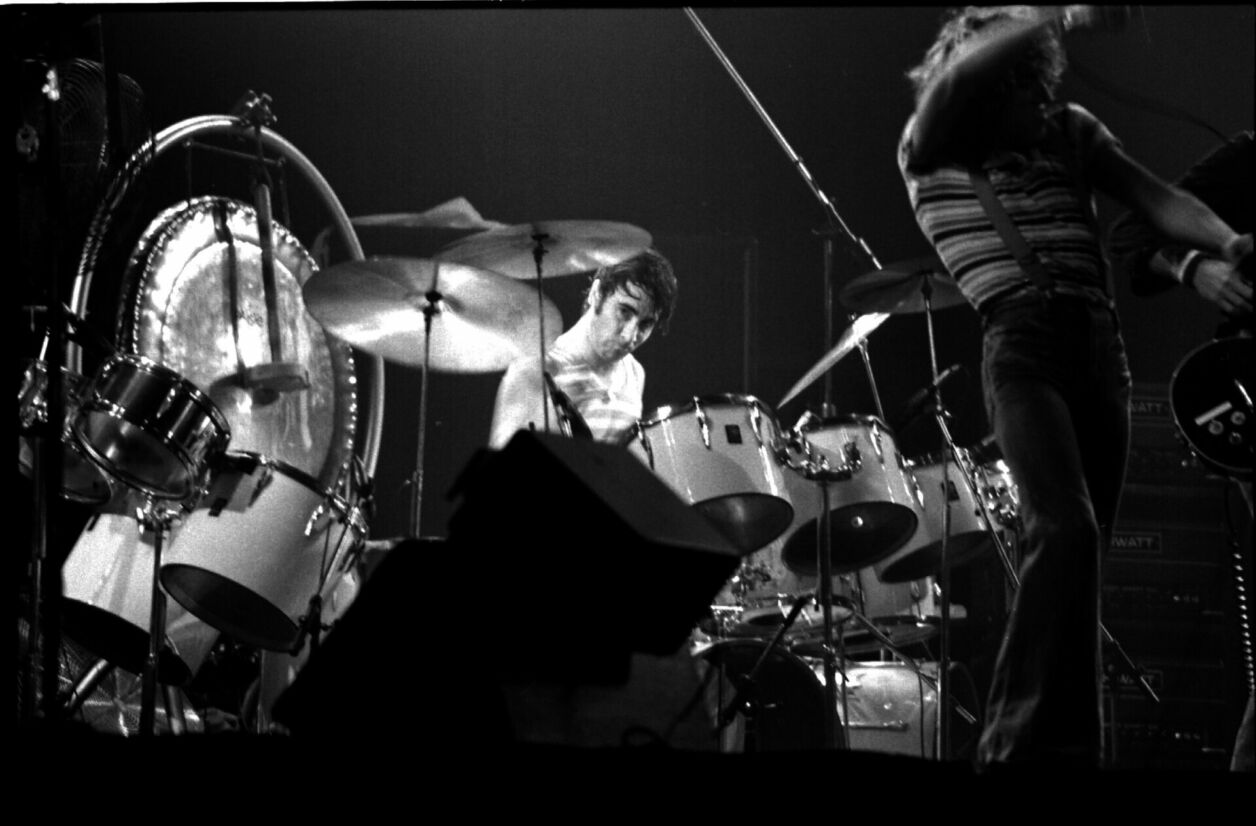 Keith Moon, batteur de The Who, lors d'un concert à Toronto en 1976