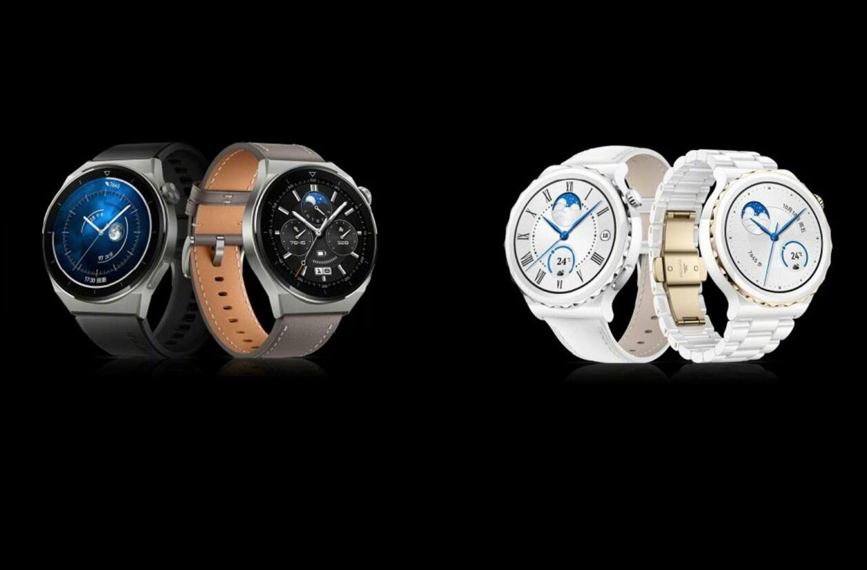 Huawei lance en Chine une nouvelle montre connectée haut de gamme, la Watch GT 3 Pro, en 46 mm (à gauche) et 43 mm (à droite)