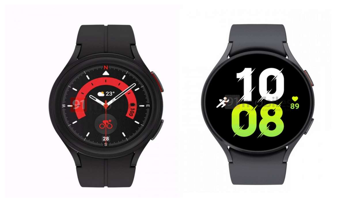 Rendus de la Galaxy Watch 5 (à droite) et de la Galaxy Watch 5 Pro (à gauche) par Evan Blass et 91mobiles.