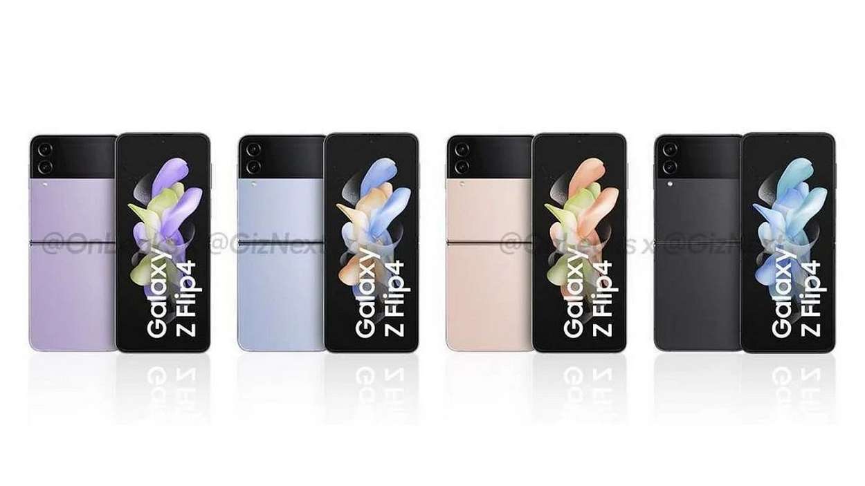 Rendus du Galaxy Z Flip 4 réalisés par OnLeaks sur la base des coloris standards.