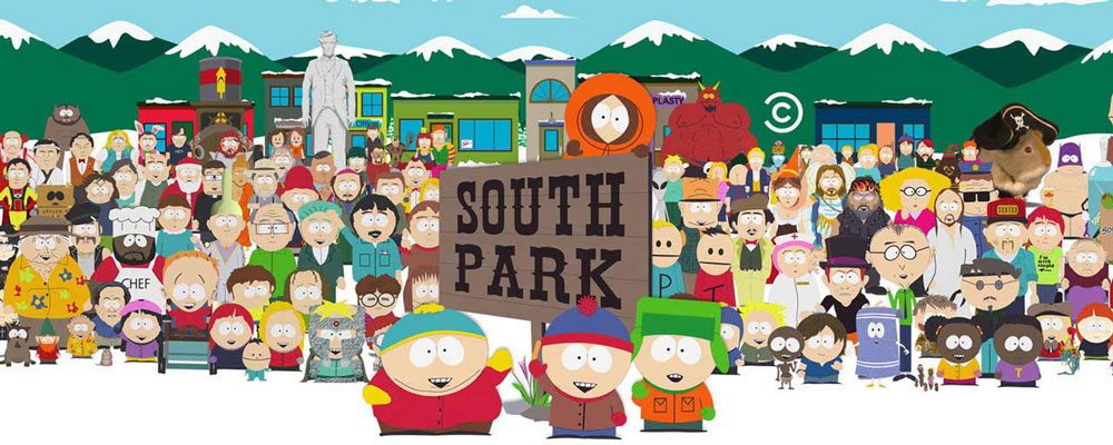 "South Park“ et ses quatre enfants protagonistes au milieu d'une folle foule de personnages récurrents aux traits marqués pour dessiner une Amérique dingo.