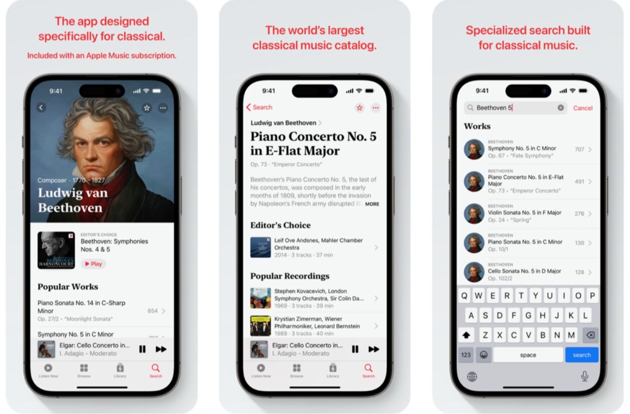 À son lancement, Apple Music Classical proposera 5 millions de morceaux de musique classique datant de tous les âges. 