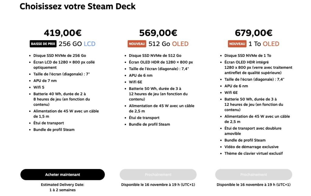 Steam Deck nouveaux prix