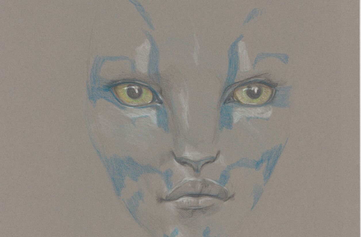 Esquisse du portrait de Neytiri dans “Avatar”.