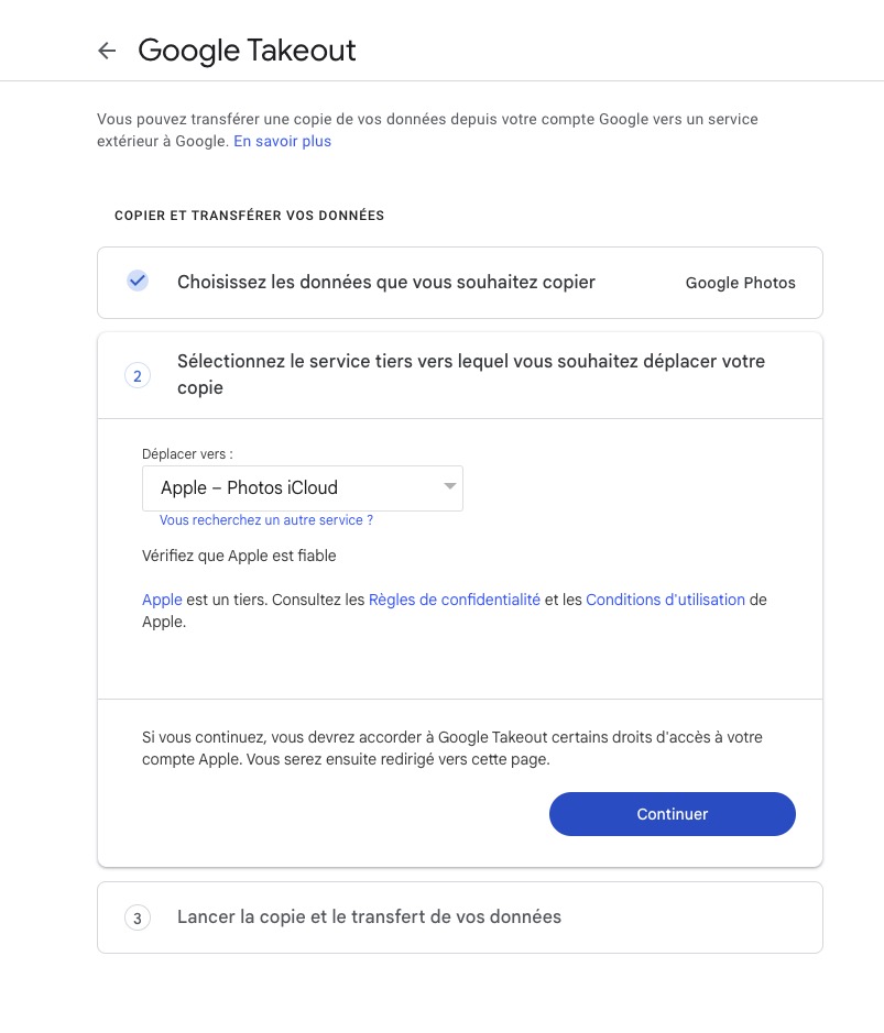 Transfert Google Photos iCloud