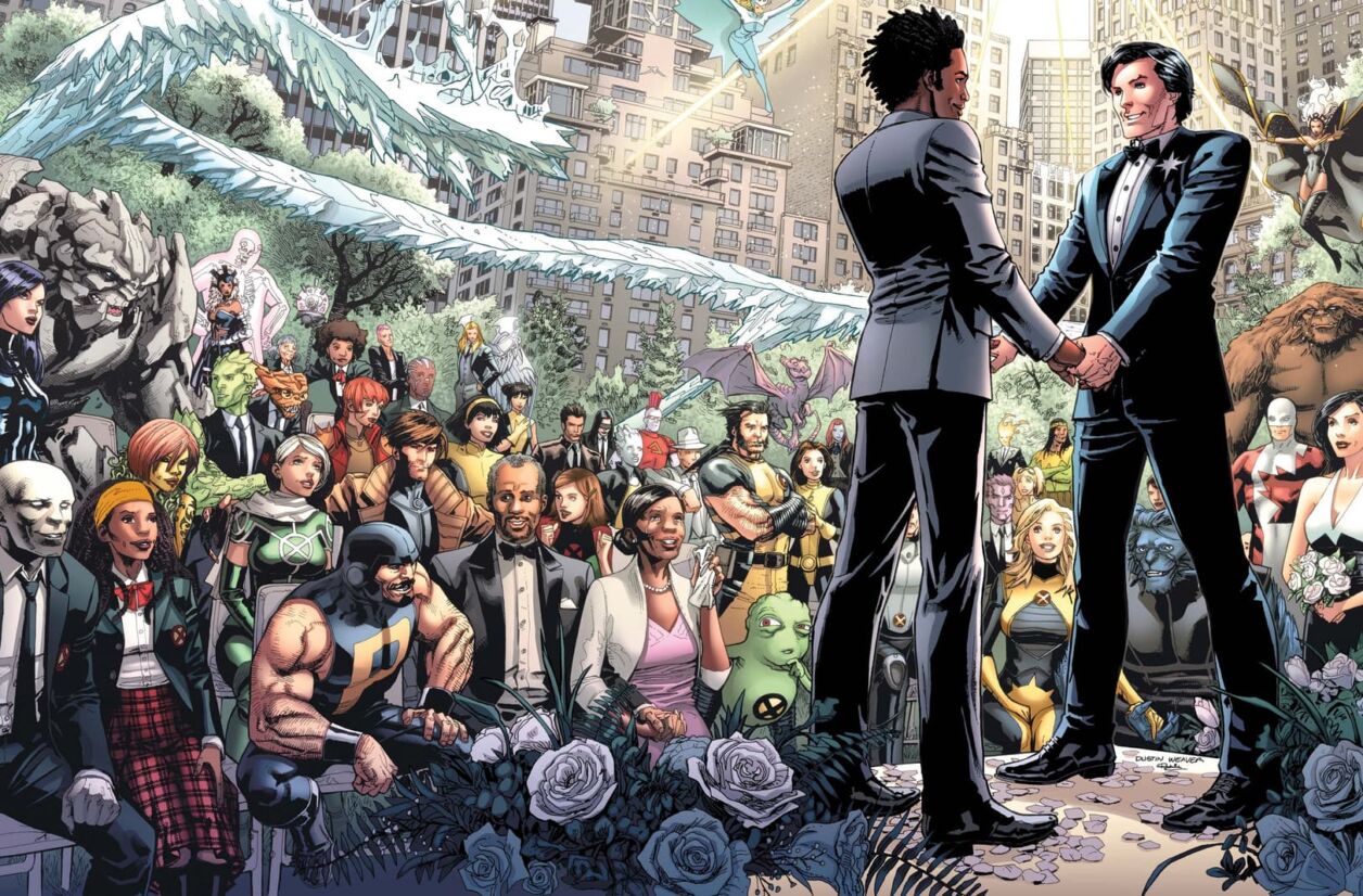 Les célèbres mutants de l’univers Marvel avaient fait sensation en 2012 en illustrant un nouveau numéro avec un mariage homosexuel.
