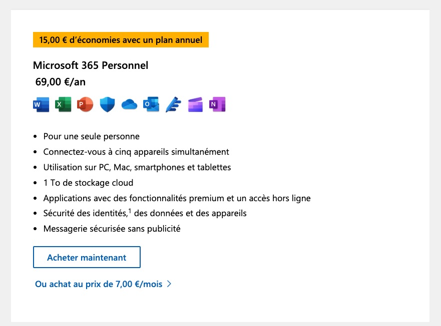 Microsoft 365 prix abonnement