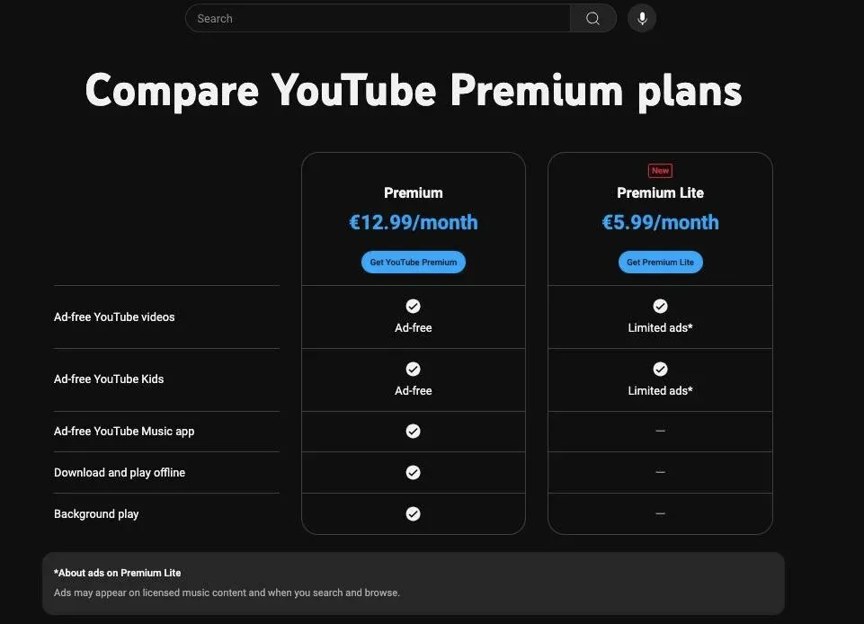 YouTube Premium Lite