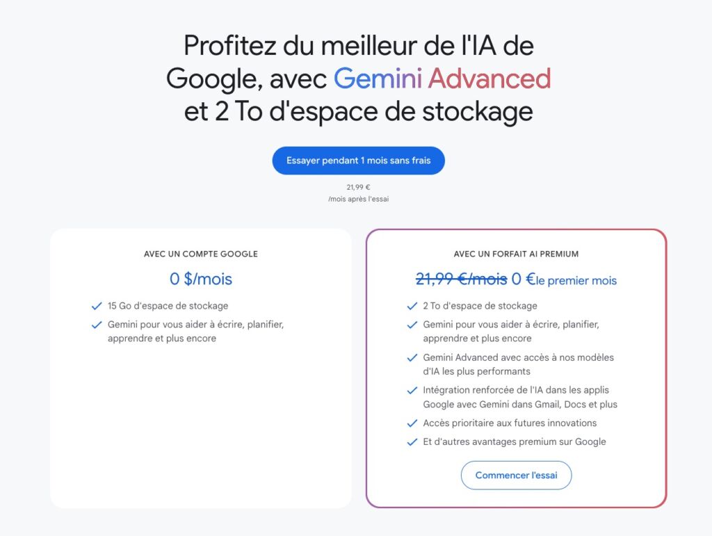 Abonnement Google One AI Premium