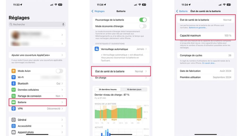 iphone santé batterie