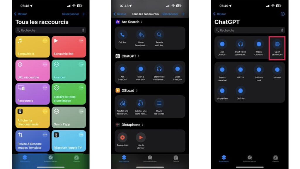 ChatGPT Search raccourcis iPhone