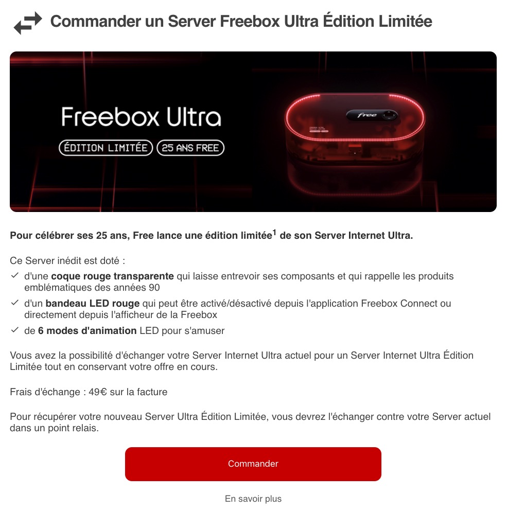 échange freebox ultra modèle édition limitée