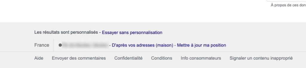 L'option permettant de naviguer sur Google sans personnalisation.