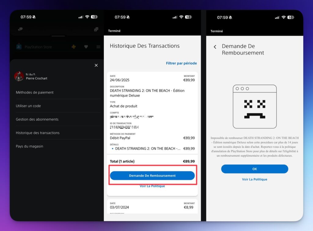 remboursement jeu PS5