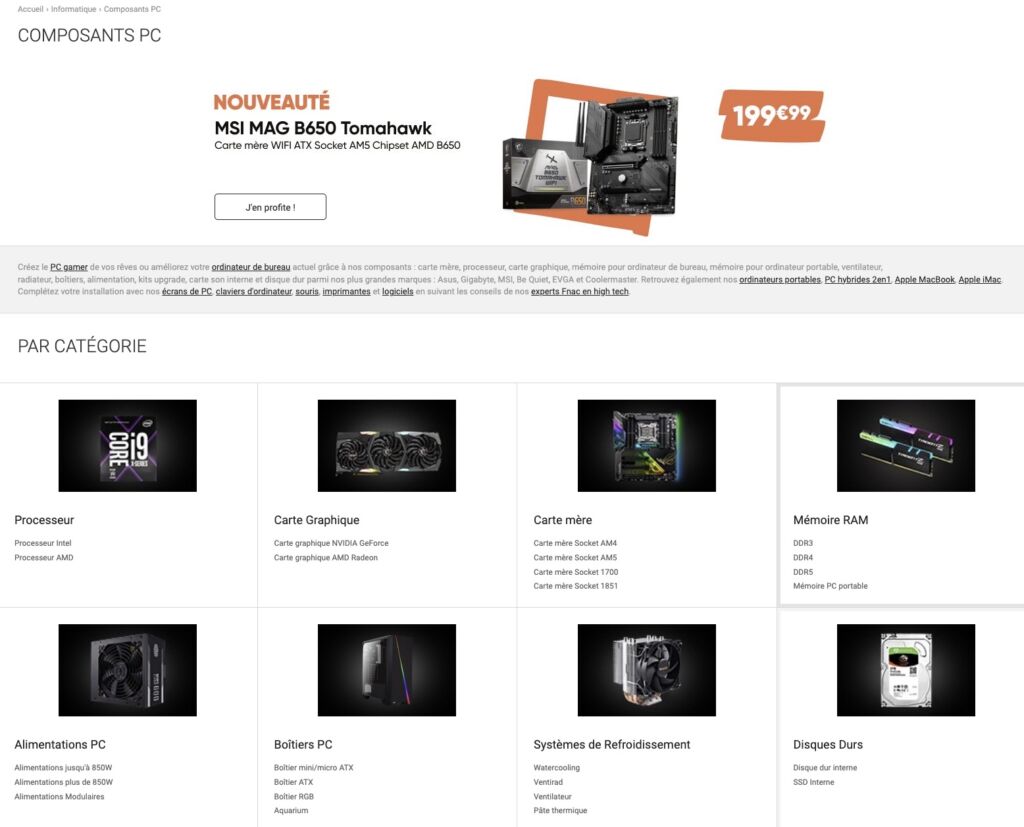 Fnac catégorie composants informatiques