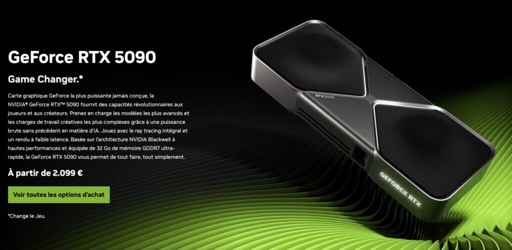 Capture d'écran page de vente de la carte RTX 5090