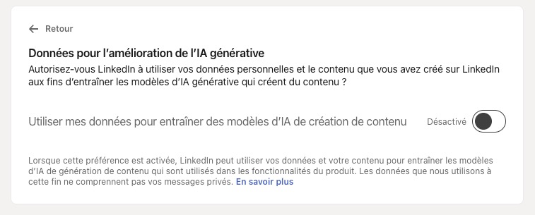 LinkedIn réglage collecte IA