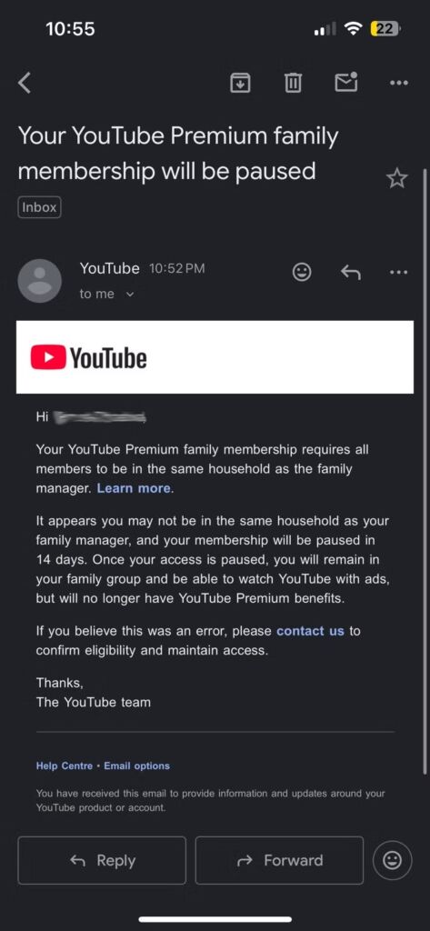 YouTube Premium family crackdown