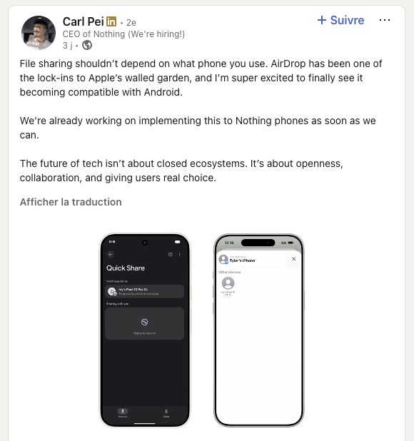 Carl Pei Nothing annonce airdrop 