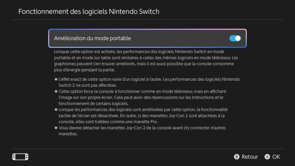 Nintendo Switch 2 am&eacute;lioration du mode portable
