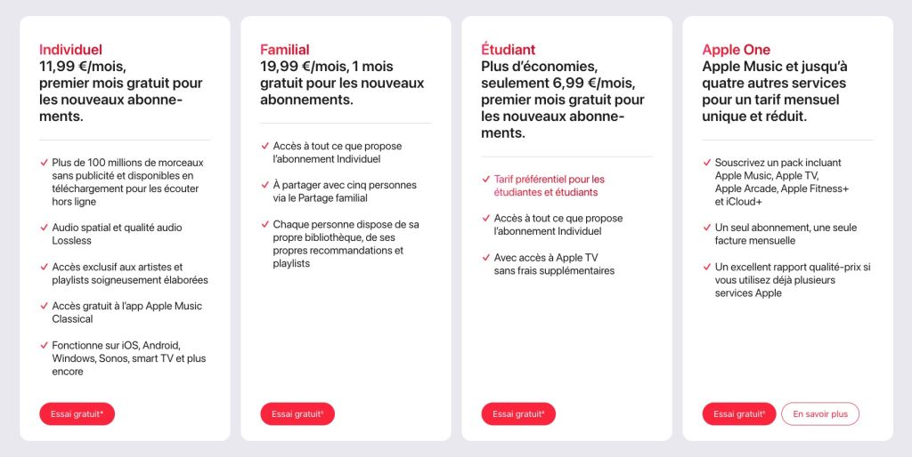 Abonnements Apple Music 2026