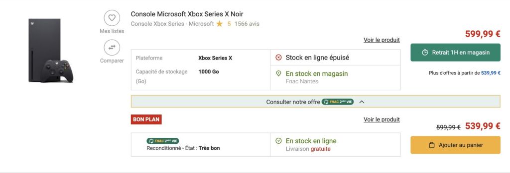 Fnac 2nd vie xbox series X