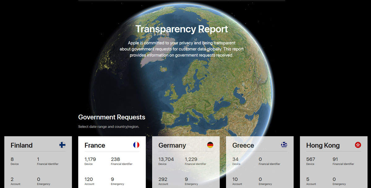Apple : les demandes de données par les gouvernements ont droit une page interactive dédiée