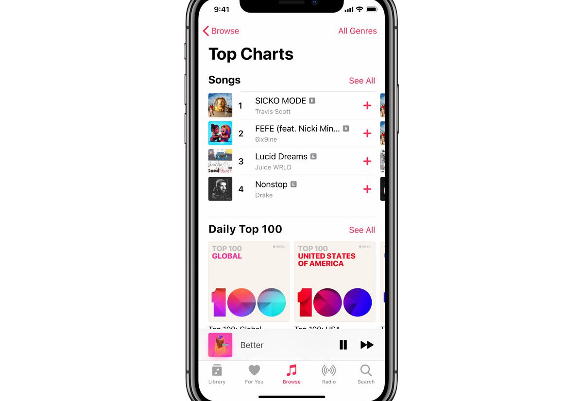 Apple Music propose désormais d'écouter les tops 100 de 116 pays