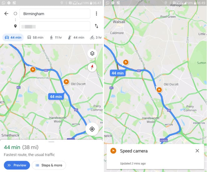 Google Maps : les limites de vitesse et l'emplacement des radars commencent à apparaître