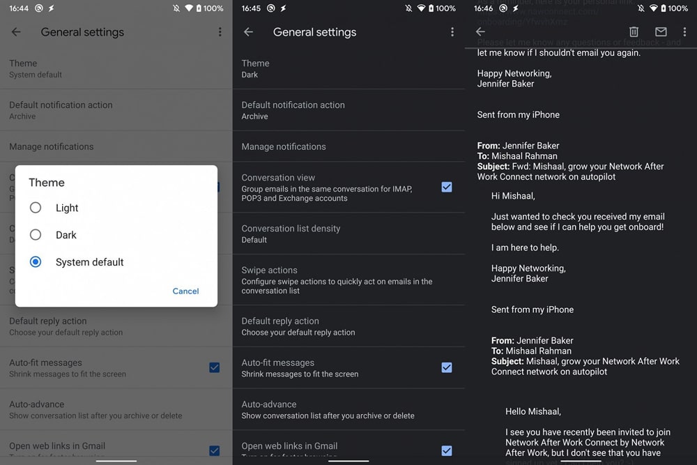 L'application Gmail s'offre un mode sombre sur Android 10