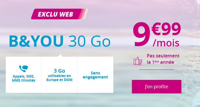 Promo mobile : le forfait B&YOU 30 Go à 9,99 euros sans condition de durée